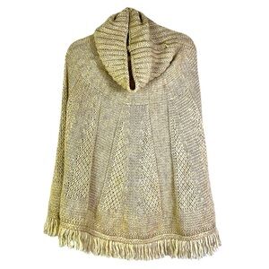 SPERICO knit cowl neck fringed hem poncho One Size oatmeal color
